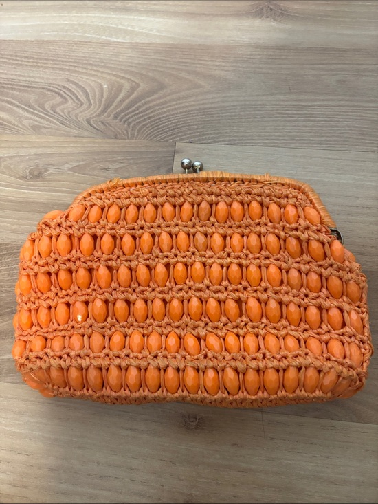 Simpsons Handbags - VINTAGE 60s Simpson’s Department Store Orange Raffia Beaded Clutch Bag